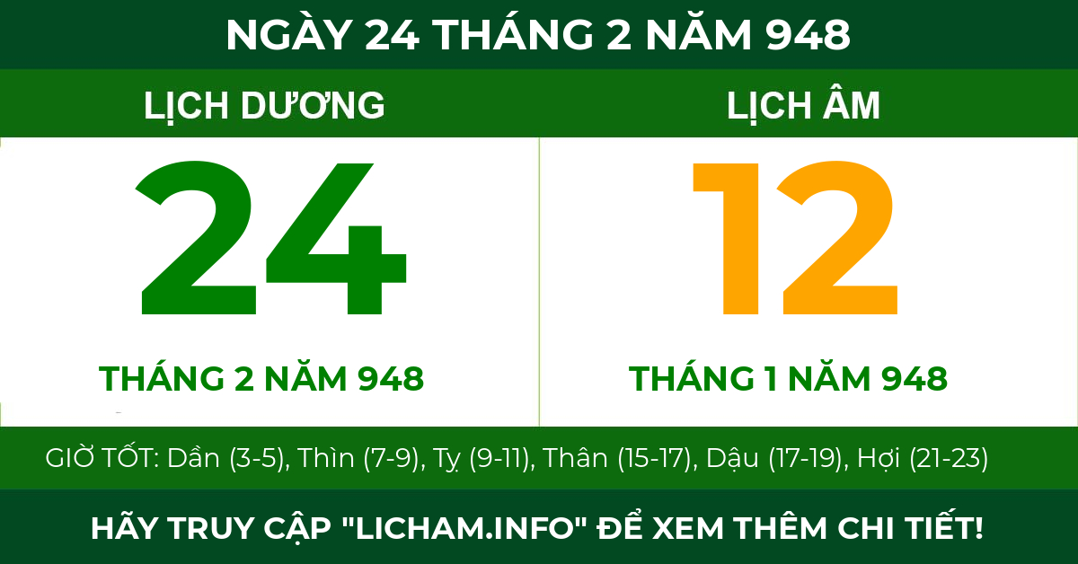 lịch âm ngày 24 tháng 2 năm 948