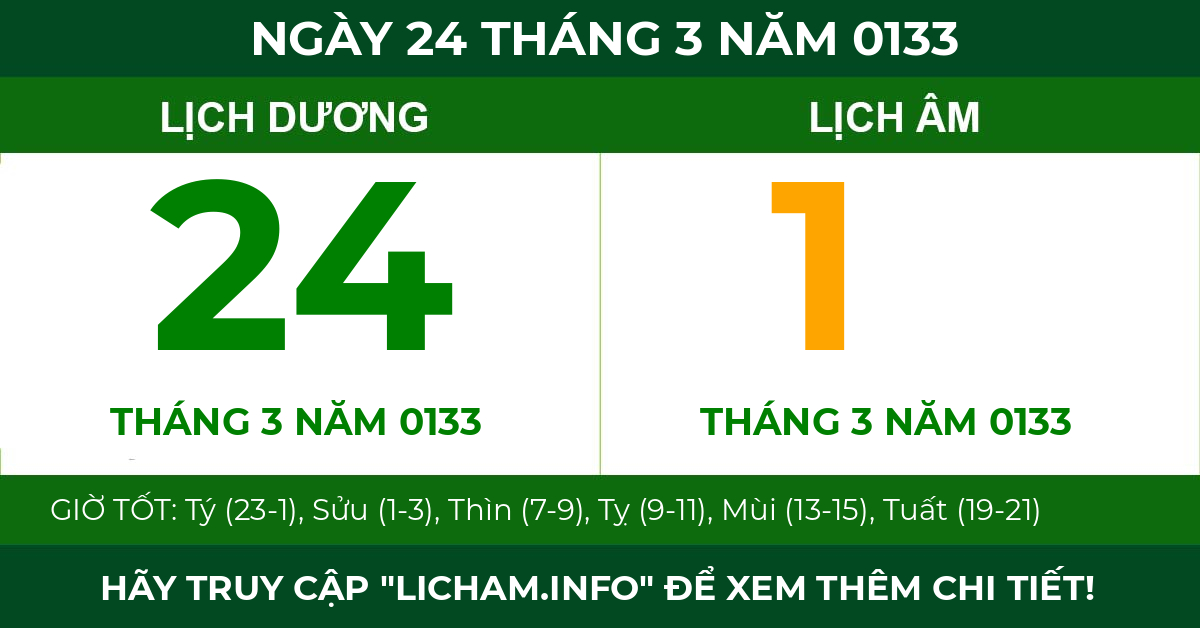 lịch âm ngày 24 tháng 3 năm 0133