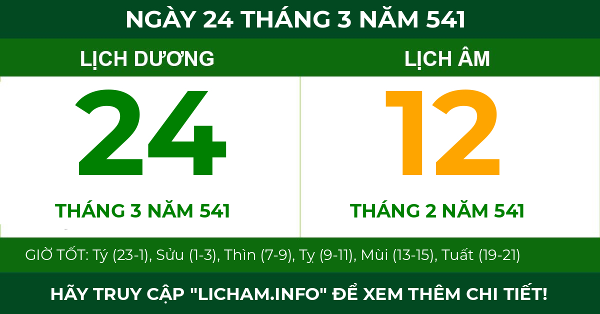 lịch âm ngày 24 tháng 3 năm 541