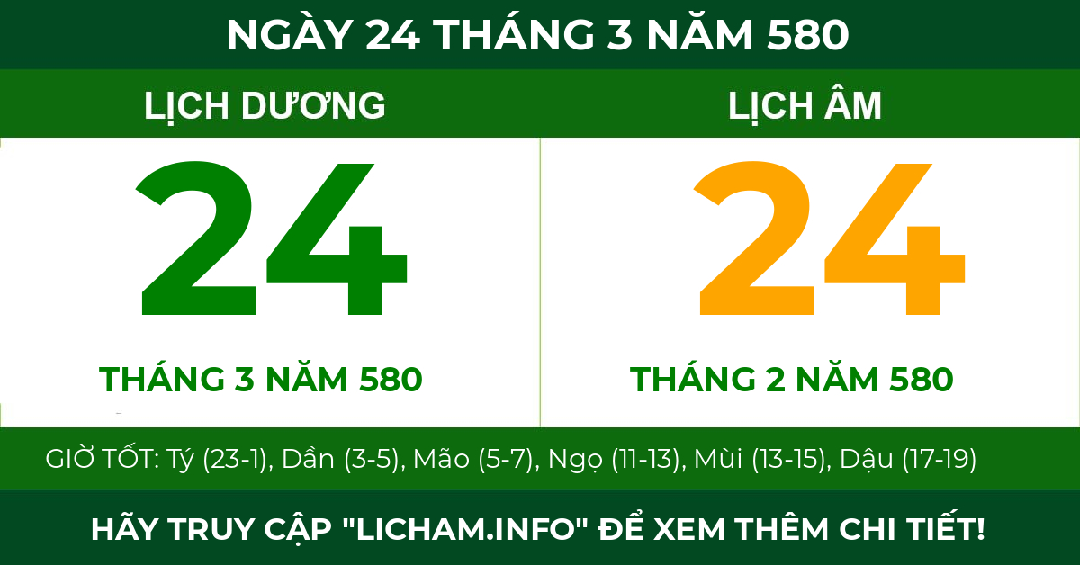 lịch âm ngày 24 tháng 3 năm 580