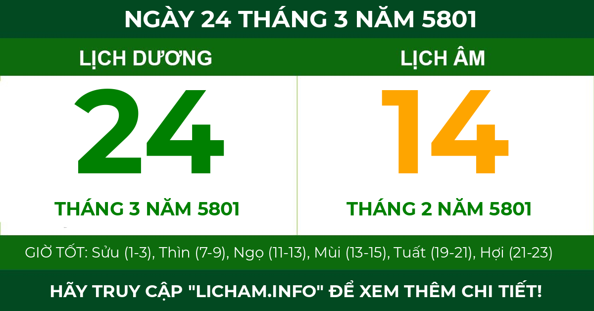 lịch âm ngày 24 tháng 3 năm 5801