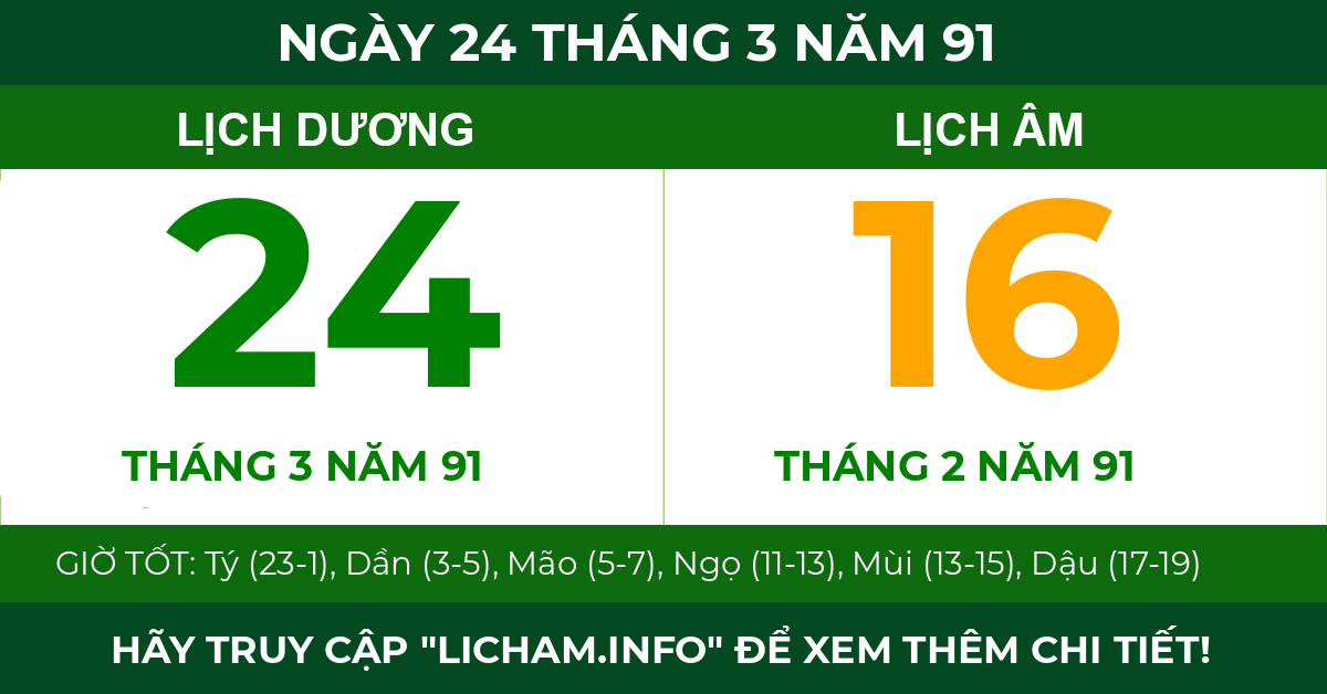lịch âm ngày 24 tháng 3 năm 91