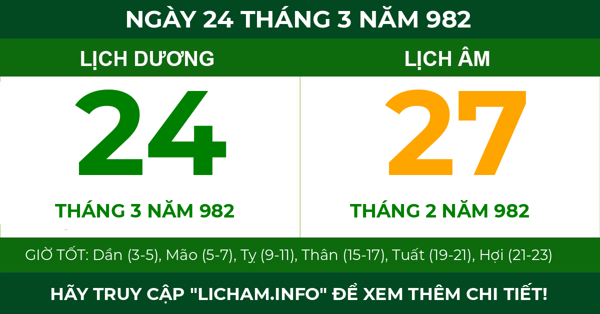 lịch âm ngày 24 tháng 3 năm 982