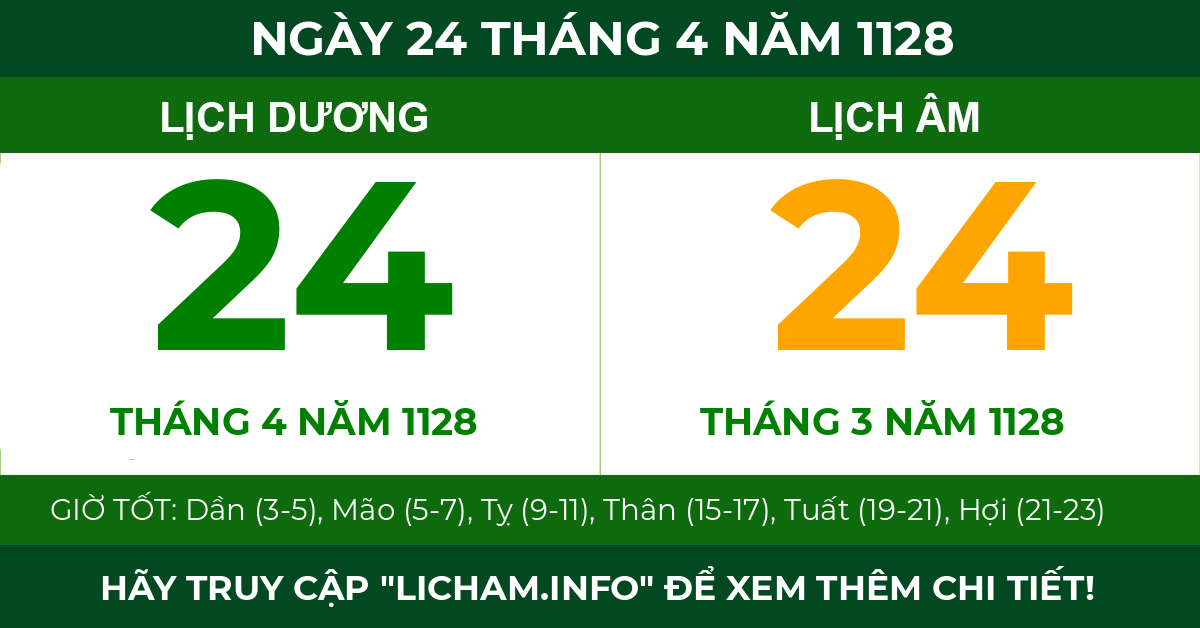 lịch âm ngày 24 tháng 4 năm 1128
