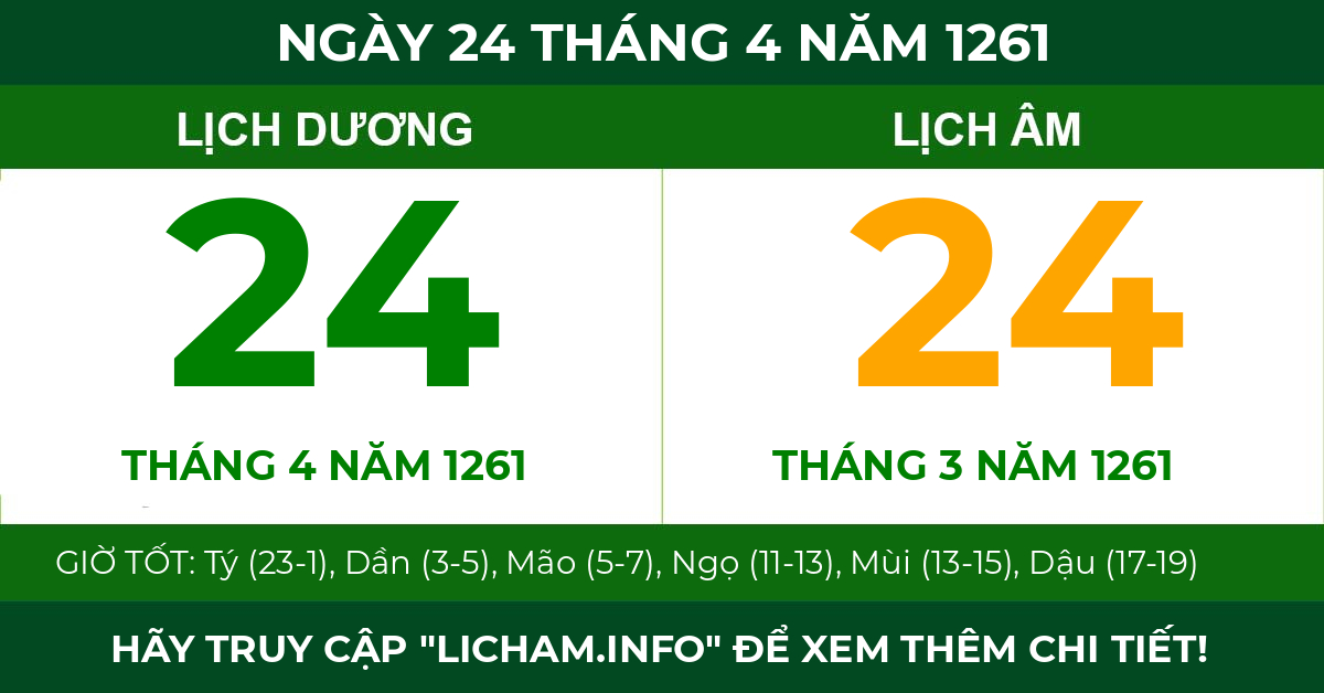 lịch âm ngày 24 tháng 4 năm 1261