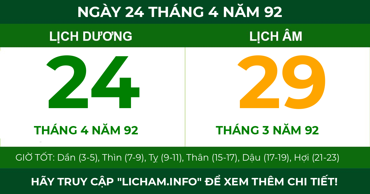 lịch âm ngày 24 tháng 4 năm 92