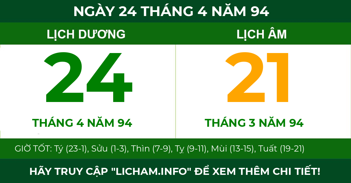 lịch âm ngày 24 tháng 4 năm 94