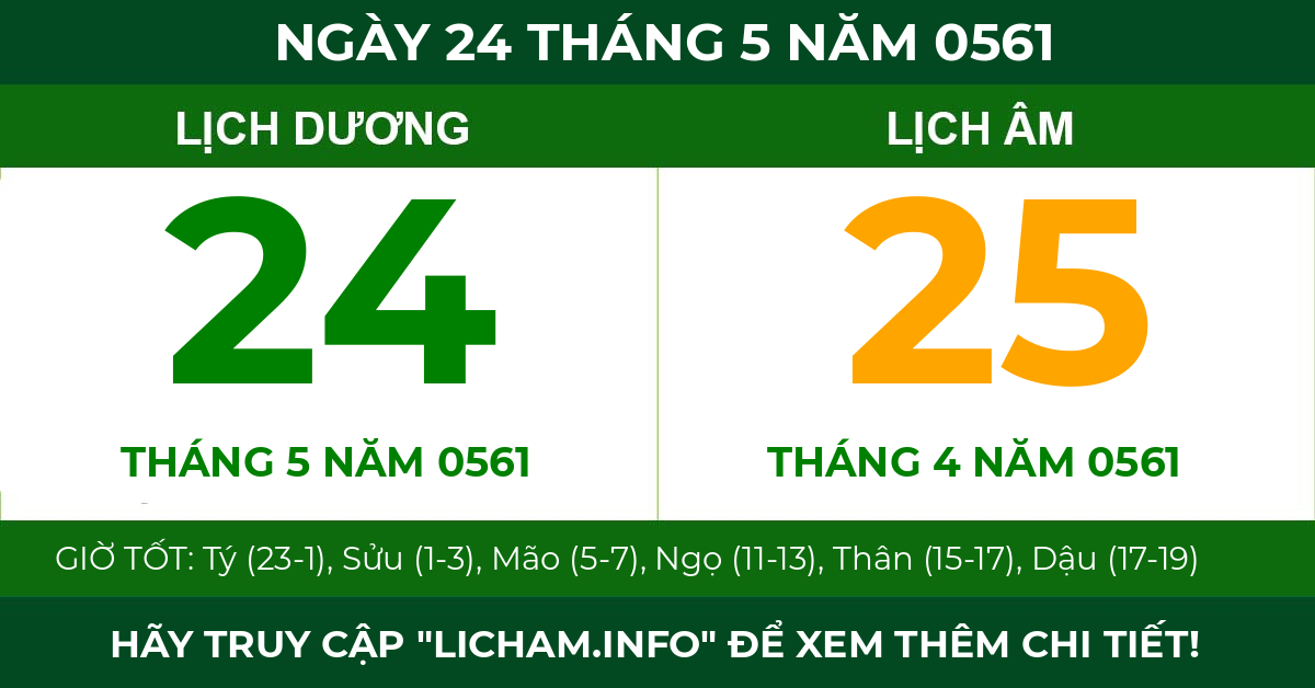 lịch âm ngày 24 tháng 5 năm 0561