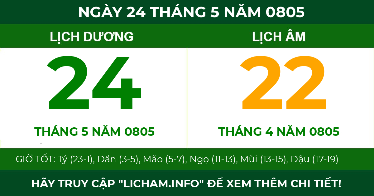 lịch âm ngày 24 tháng 5 năm 0805