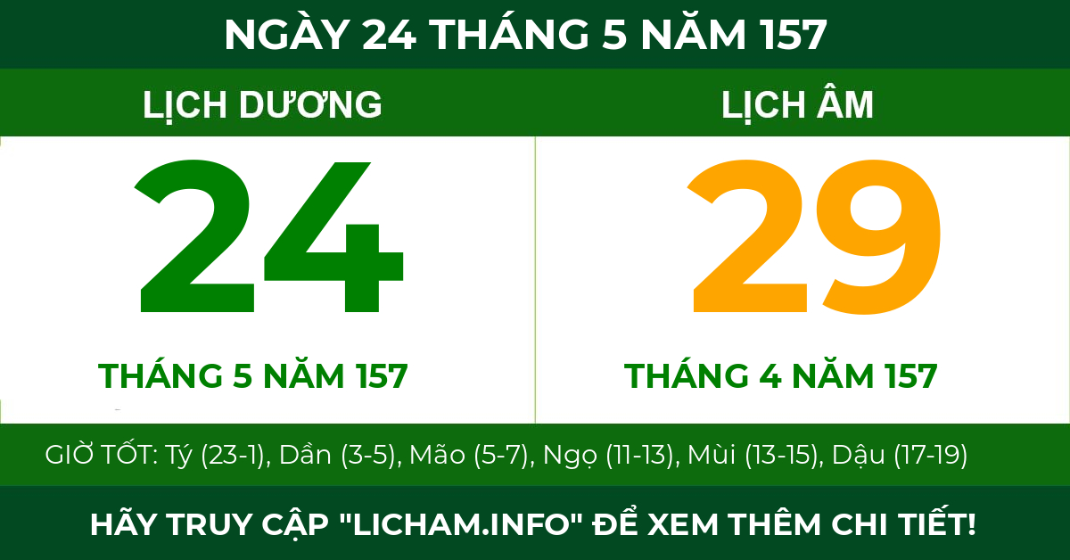 lịch âm ngày 24 tháng 5 năm 157