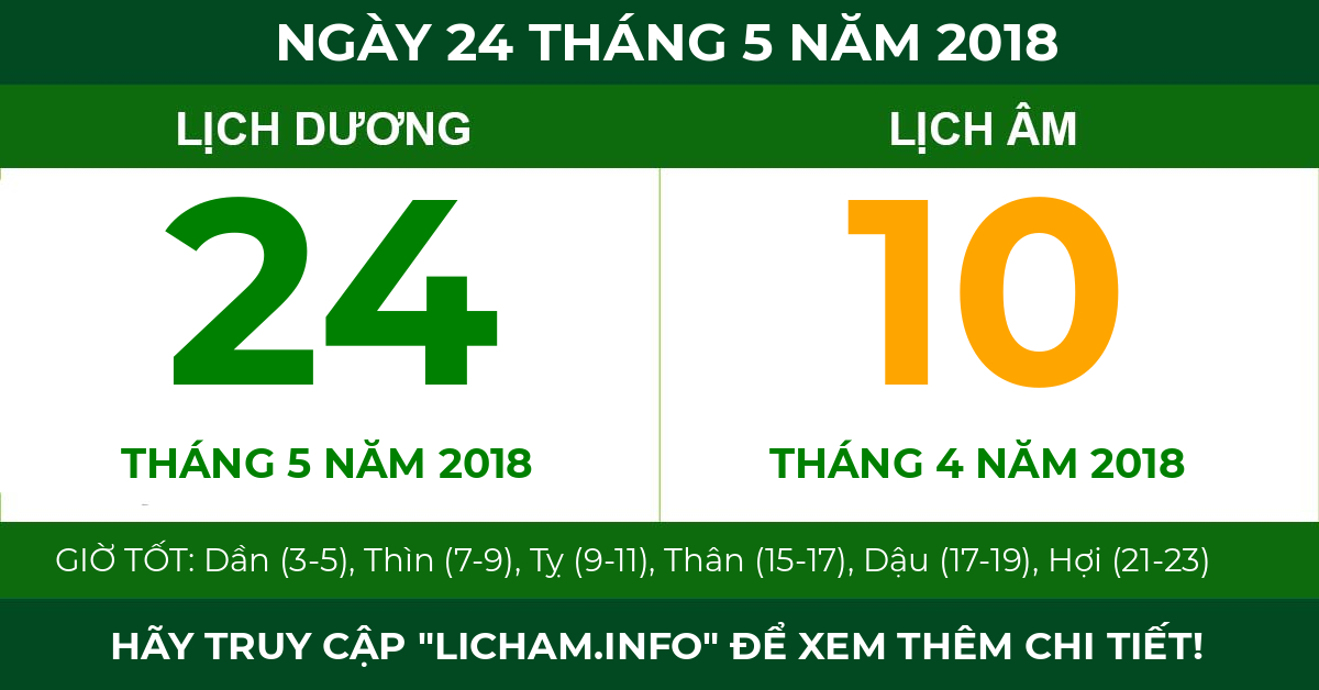 lịch âm ngày 24 tháng 5 năm 2018