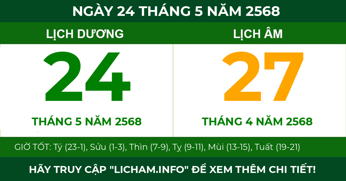lịch âm ngày 24 tháng 5 năm 2568