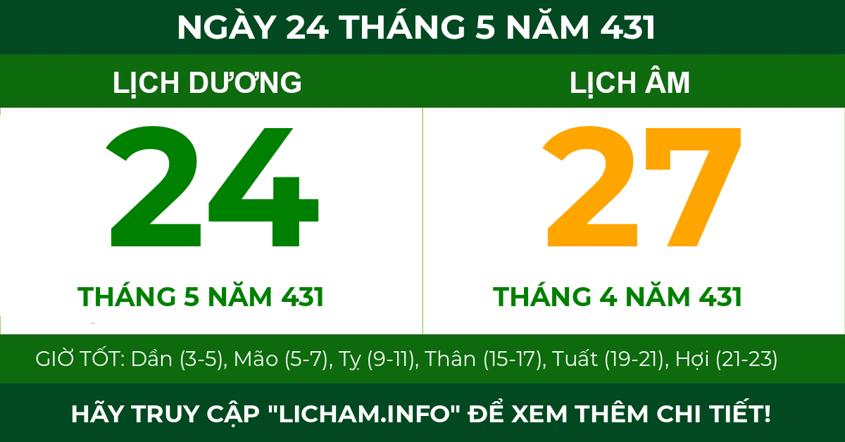 lịch âm ngày 24 tháng 5 năm 431