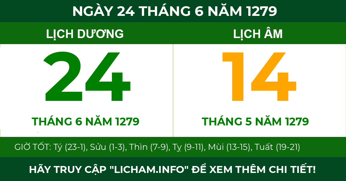 lịch âm ngày 24 tháng 6 năm 1279