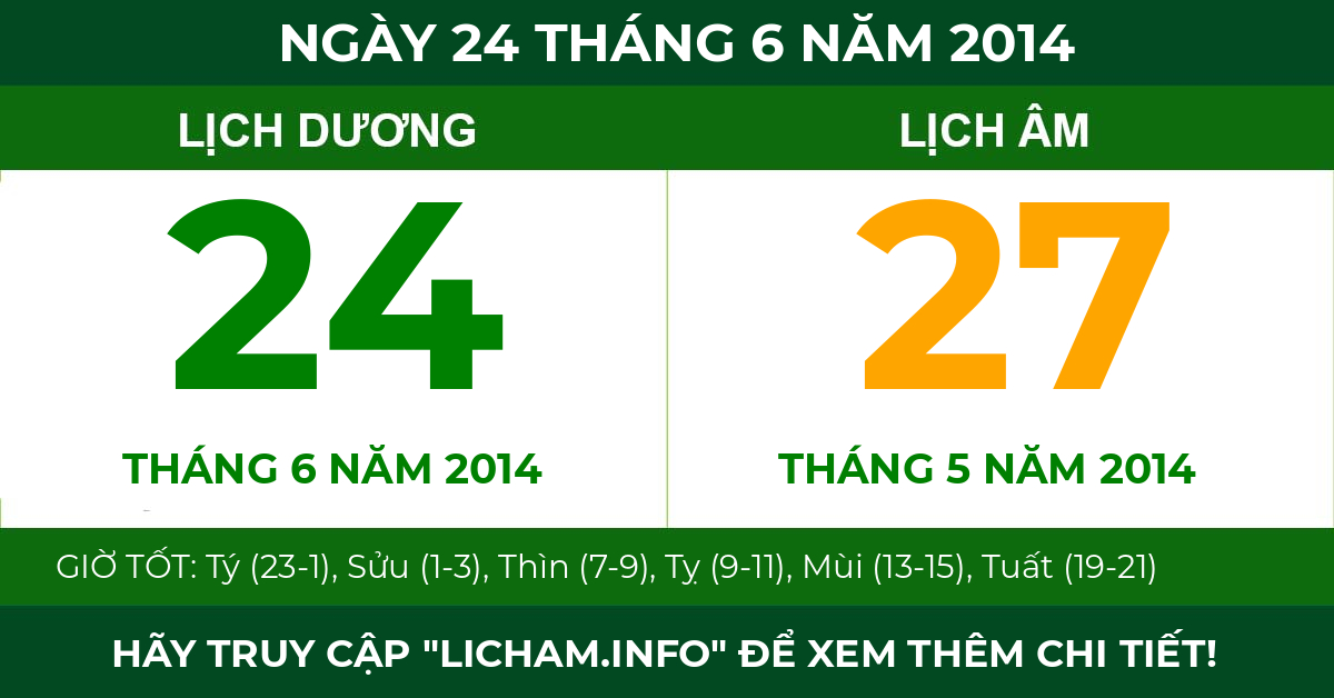 lịch âm ngày 24 tháng 6 năm 2014