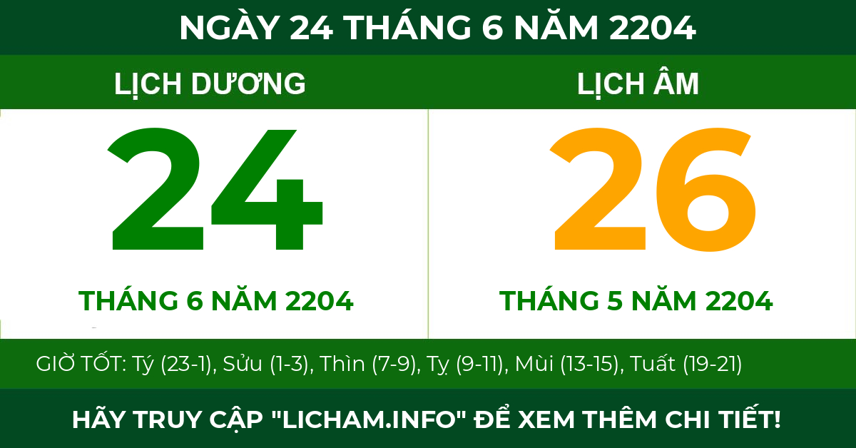 lịch âm ngày 24 tháng 6 năm 2204
