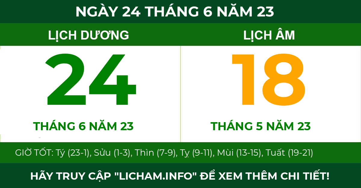lịch âm ngày 24 tháng 6 năm 23