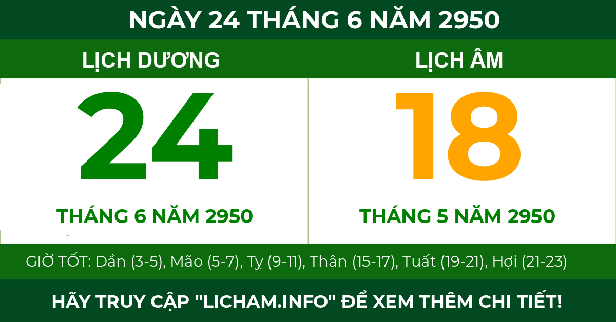 lịch âm ngày 24 tháng 6 năm 2950