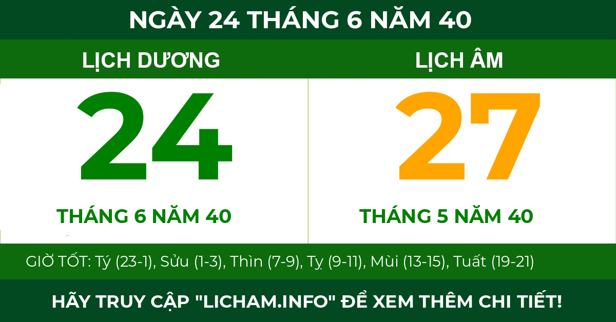 lịch âm ngày 24 tháng 6 năm 40