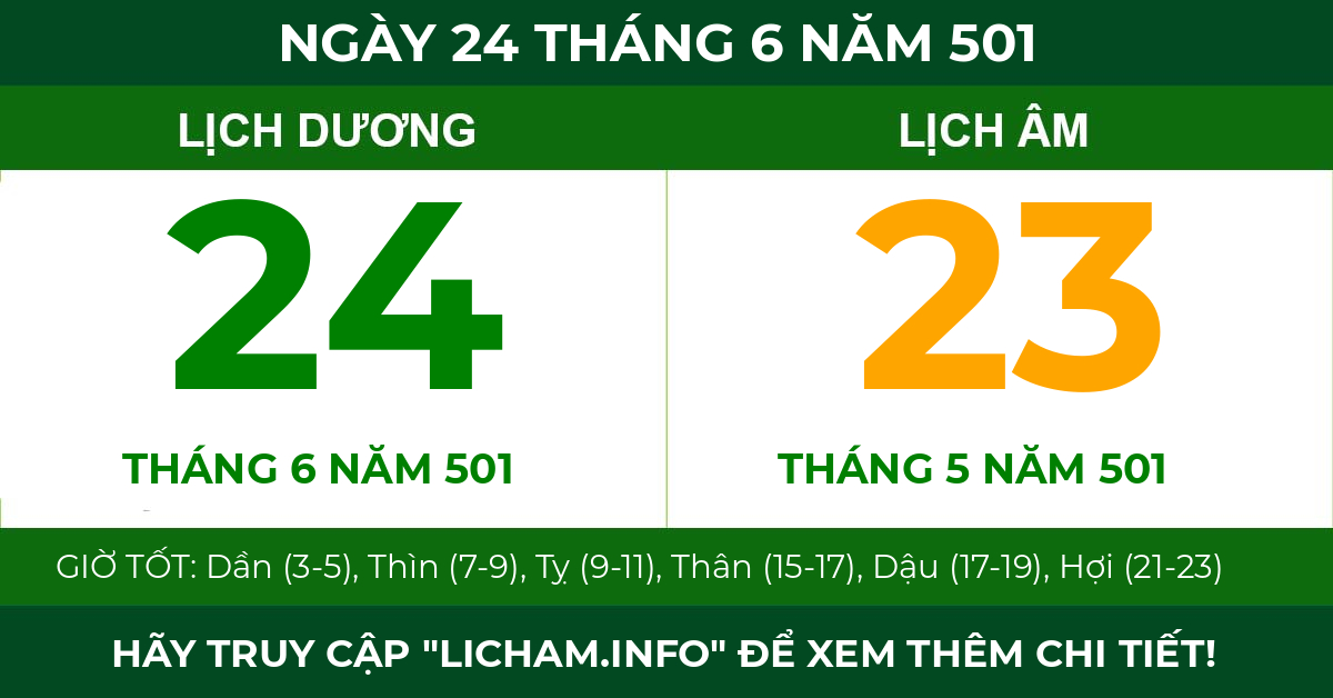 lịch âm ngày 24 tháng 6 năm 501