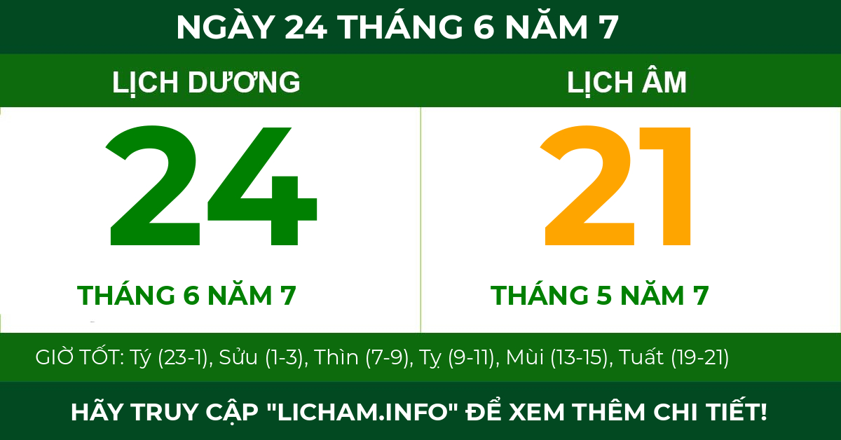 lịch âm ngày 24 tháng 6 năm 7