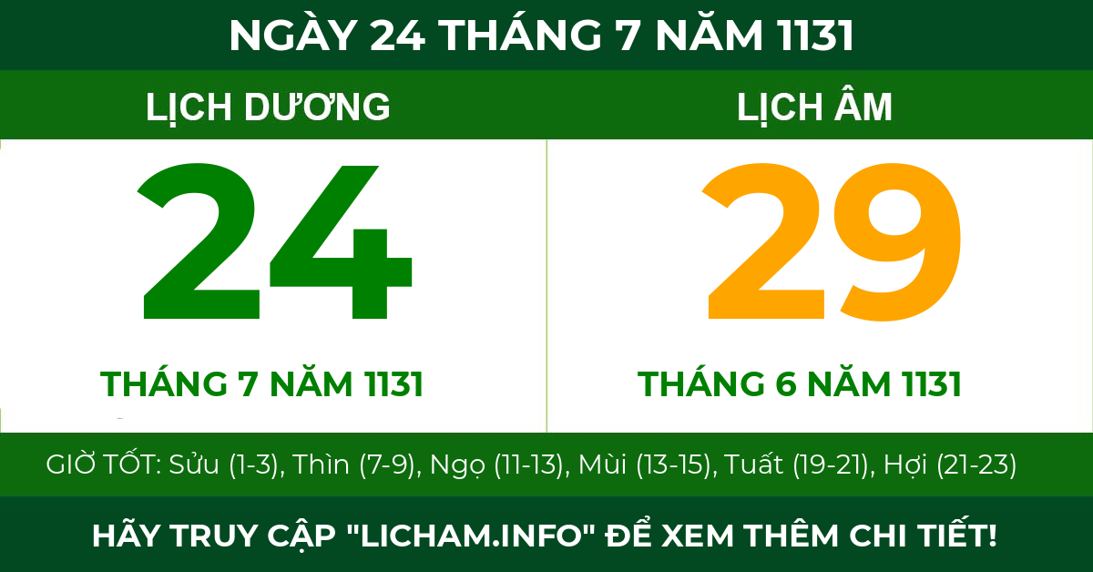 lịch âm ngày 24 tháng 7 năm 1131