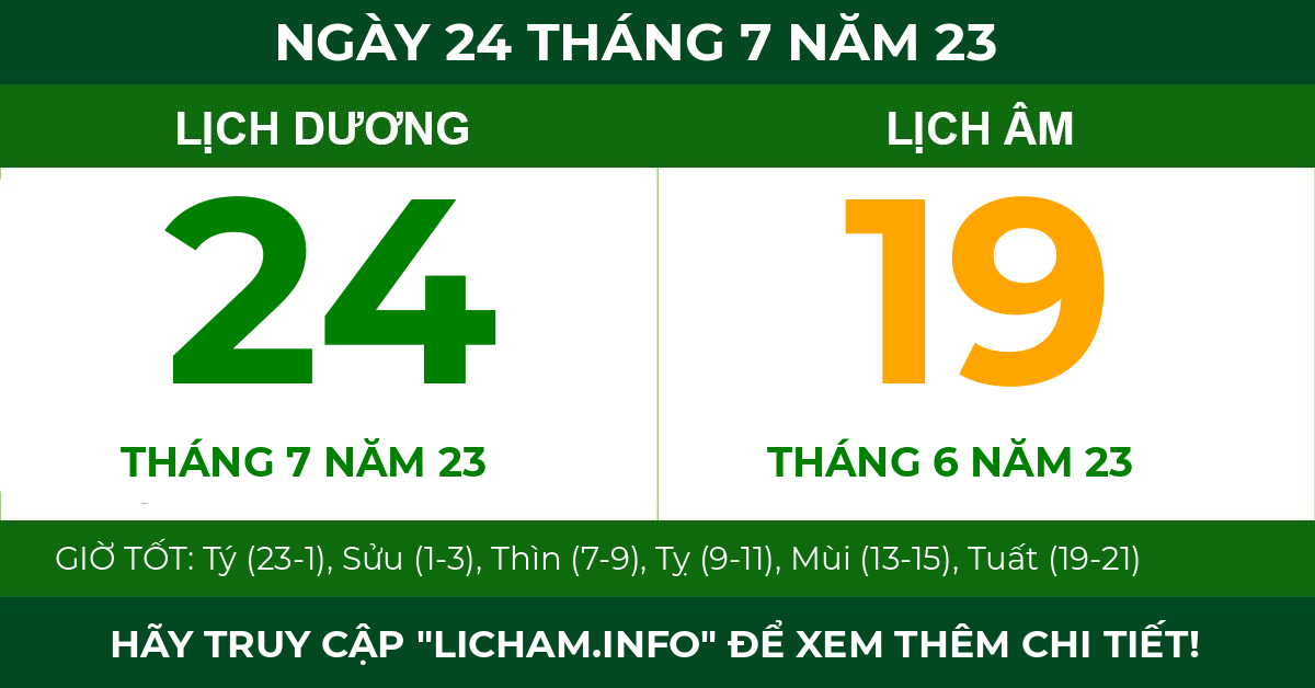 lịch âm ngày 24 tháng 7 năm 23
