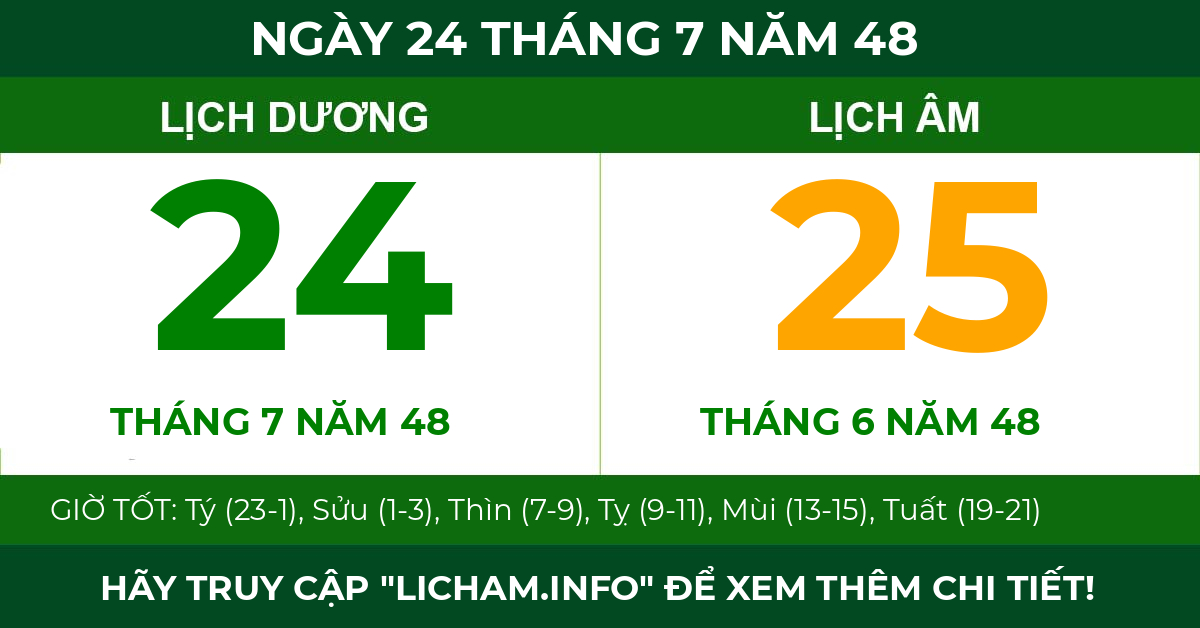 lịch âm ngày 24 tháng 7 năm 48