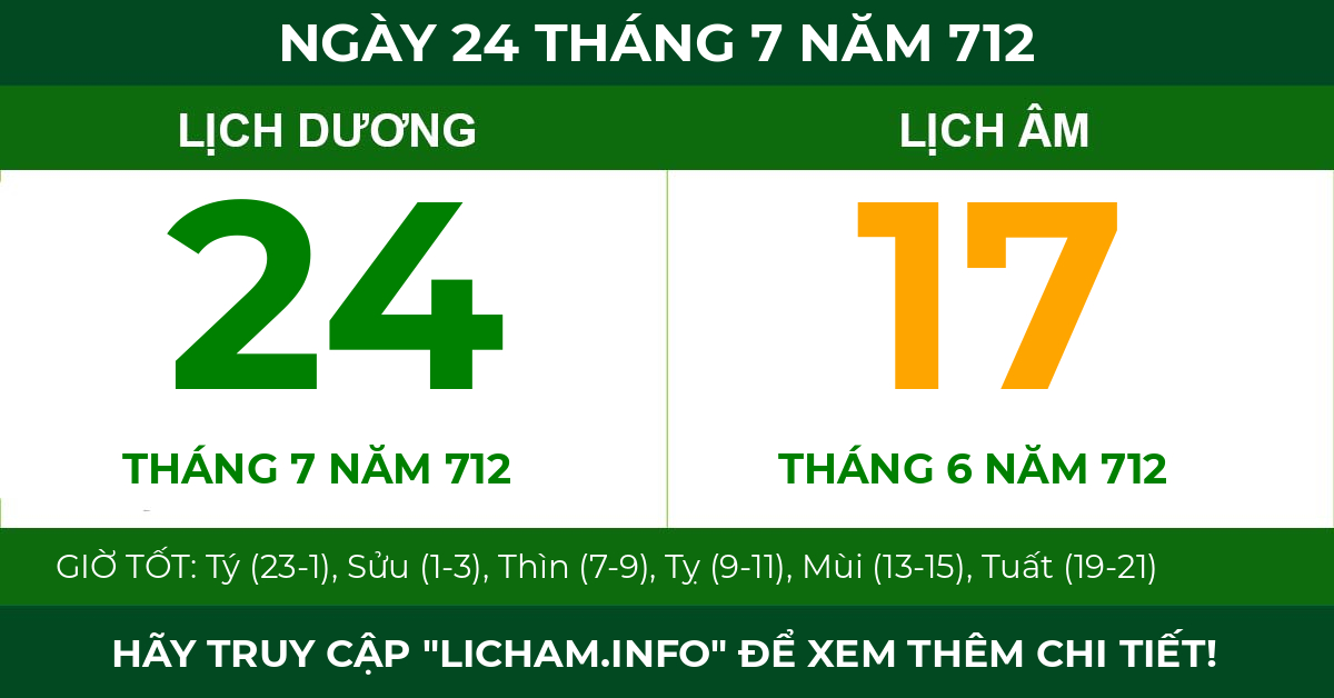 lịch âm ngày 24 tháng 7 năm 712