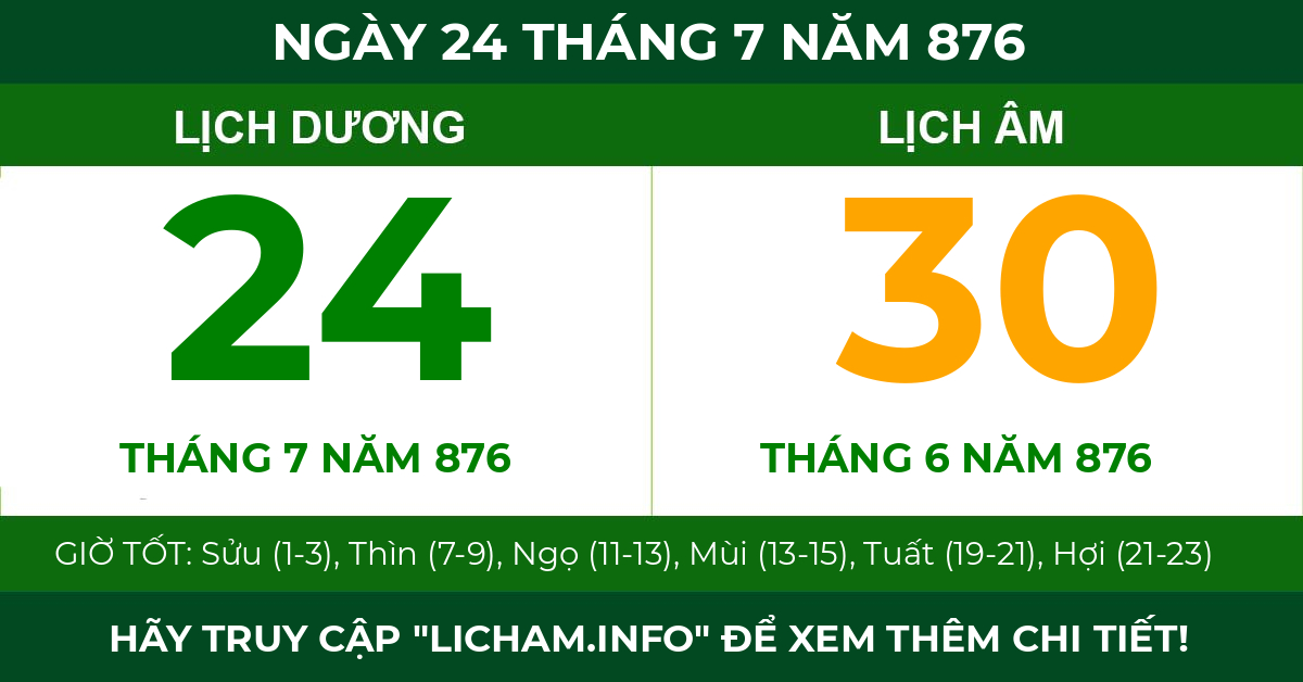 lịch âm ngày 24 tháng 7 năm 876