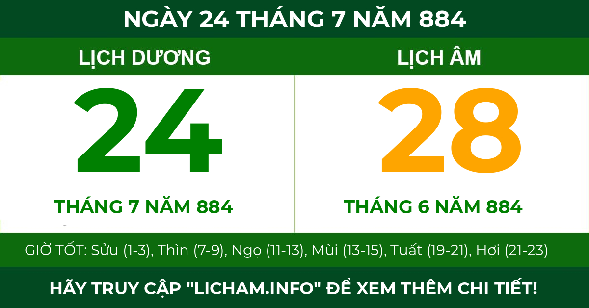 lịch âm ngày 24 tháng 7 năm 884