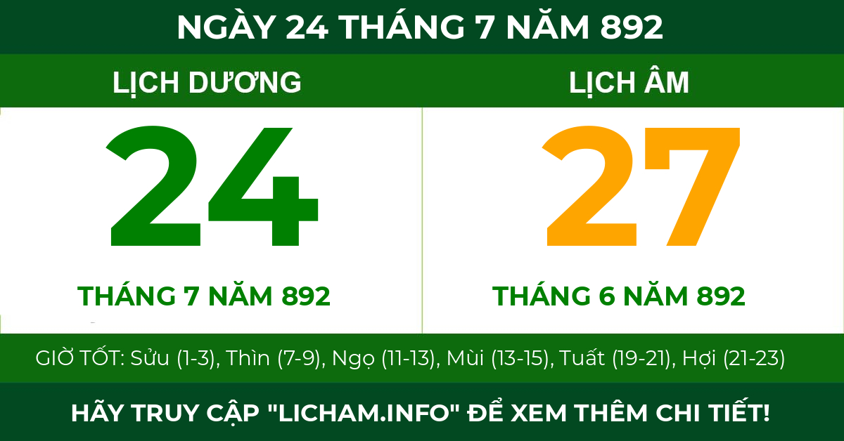 lịch âm ngày 24 tháng 7 năm 892