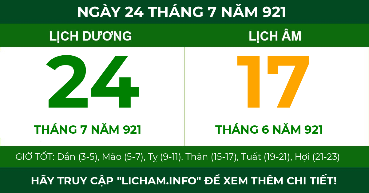 lịch âm ngày 24 tháng 7 năm 921
