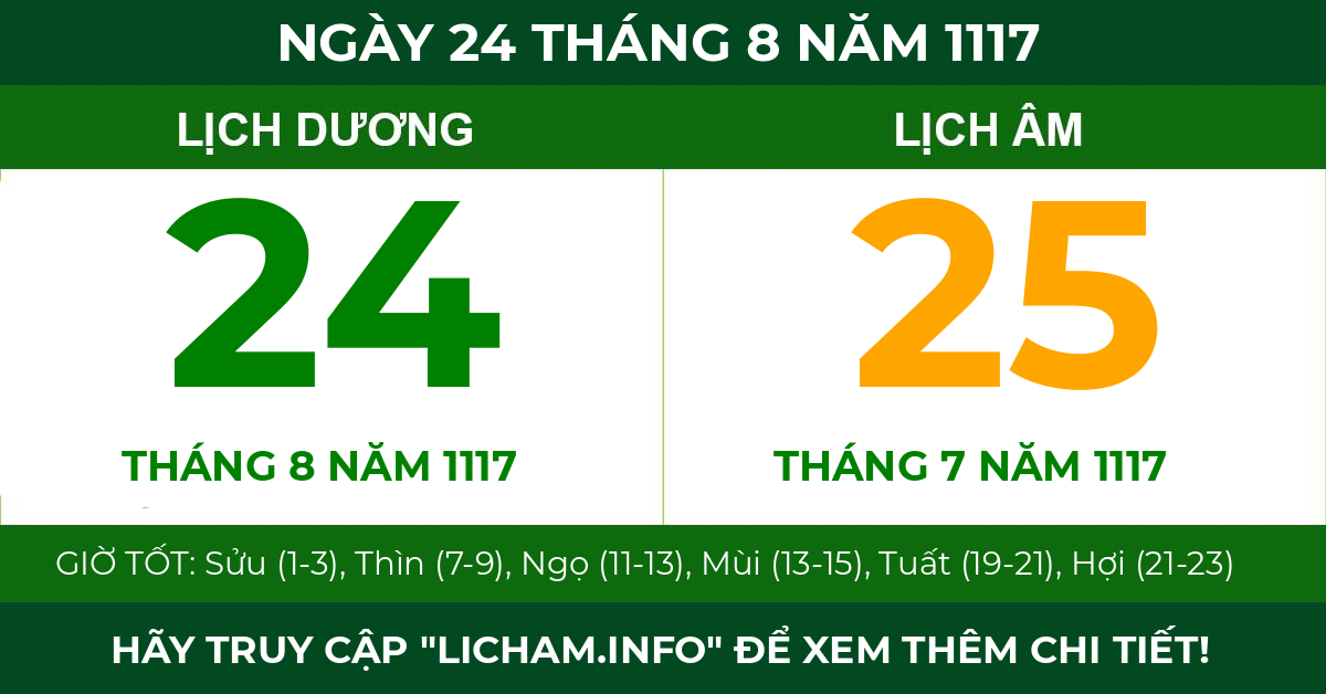 lịch âm ngày 24 tháng 8 năm 1117