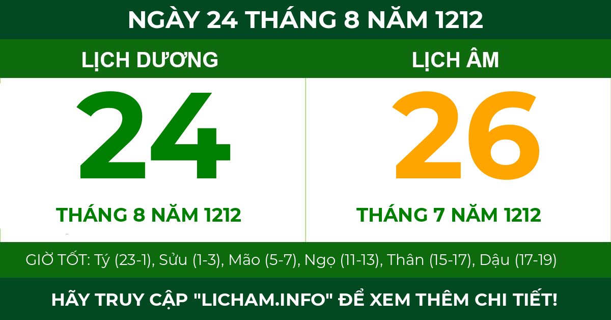 lịch âm ngày 24 tháng 8 năm 1212