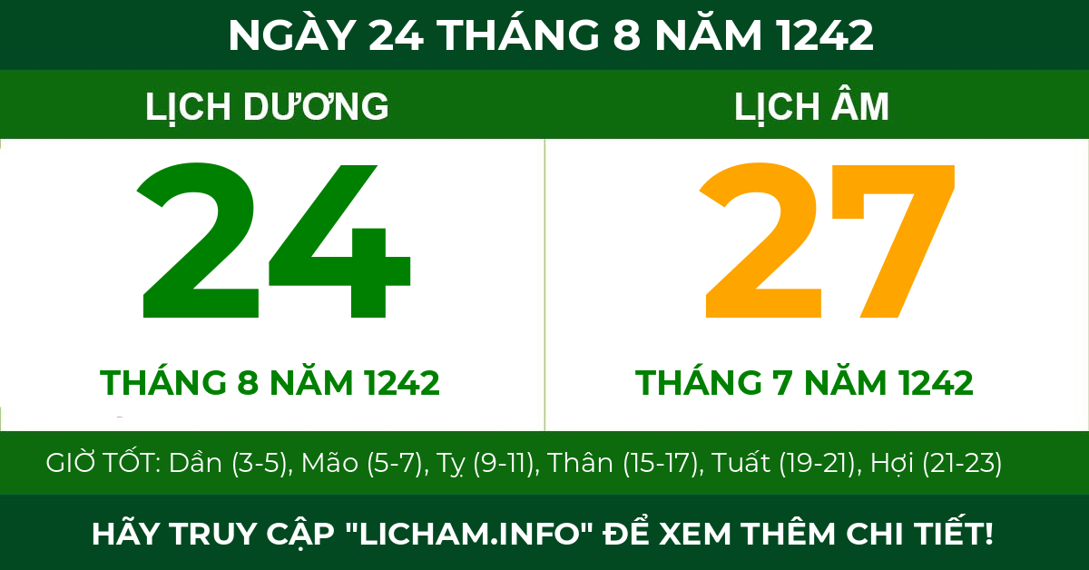 lịch âm ngày 24 tháng 8 năm 1242
