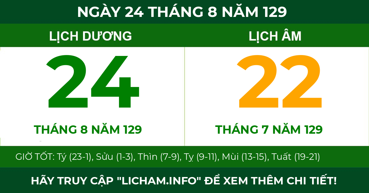 lịch âm ngày 24 tháng 8 năm 129