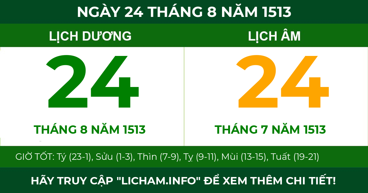 lịch âm ngày 24 tháng 8 năm 1513