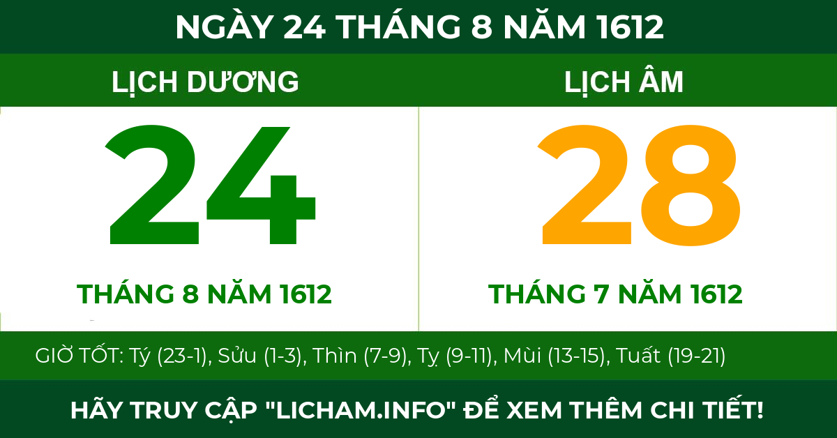 lịch âm ngày 24 tháng 8 năm 1612