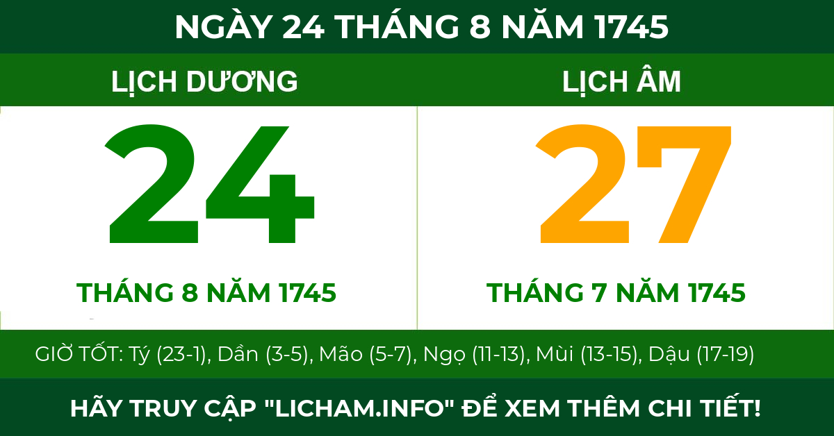 lịch âm ngày 24 tháng 8 năm 1745