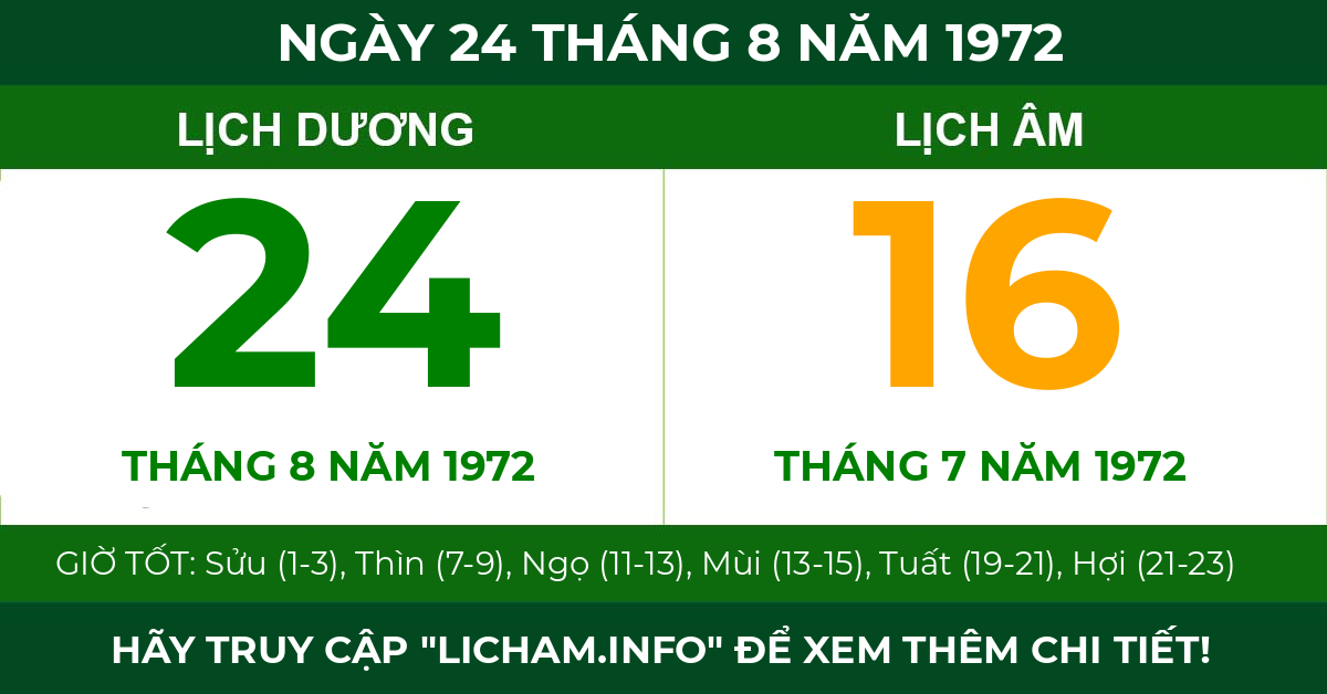 lịch âm ngày 24 tháng 8 năm 1972