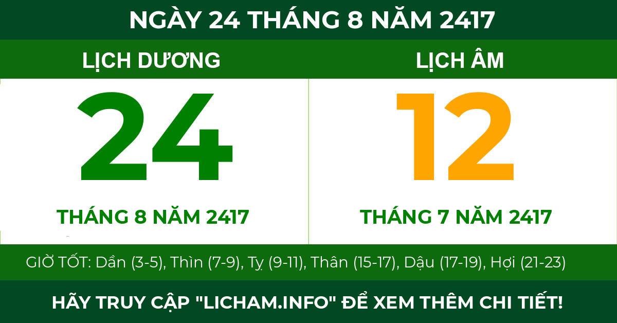 lịch âm ngày 24 tháng 8 năm 2417