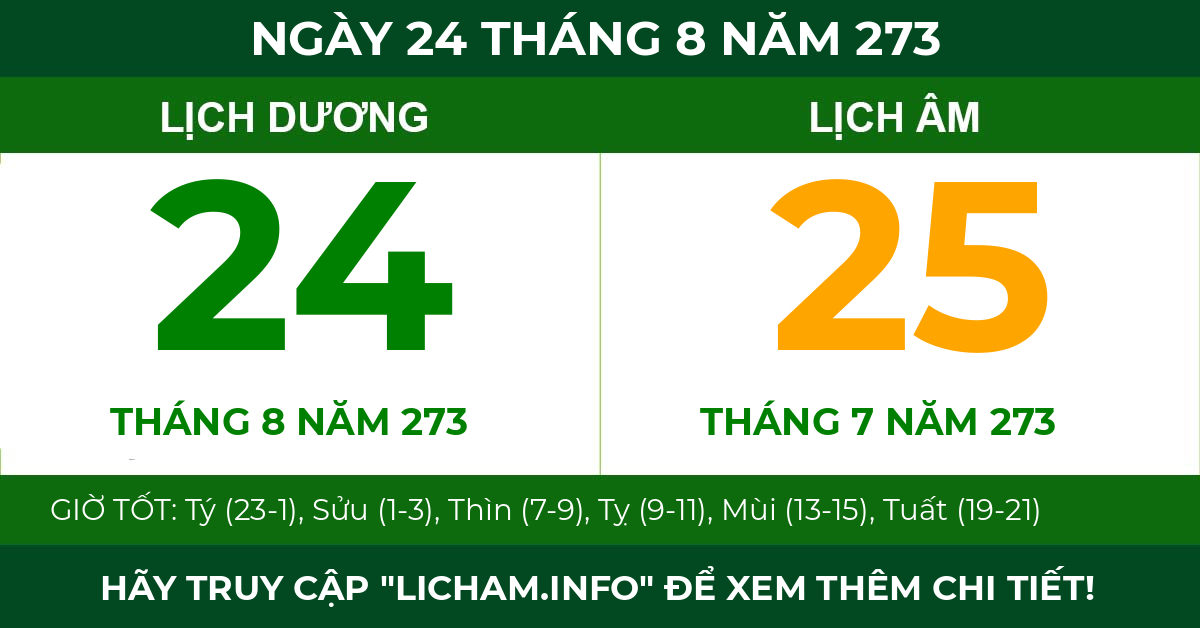 lịch âm ngày 24 tháng 8 năm 273