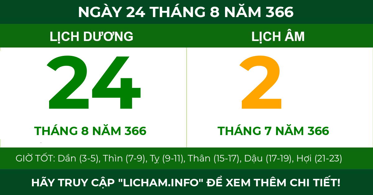 lịch âm ngày 24 tháng 8 năm 366