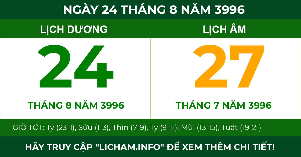 lịch âm ngày 24 tháng 8 năm 3996