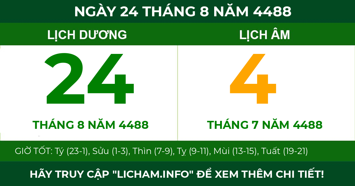 lịch âm ngày 24 tháng 8 năm 4488