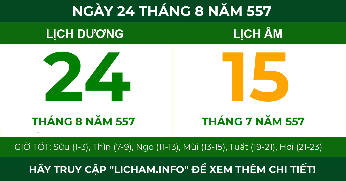 lịch âm ngày 24 tháng 8 năm 557