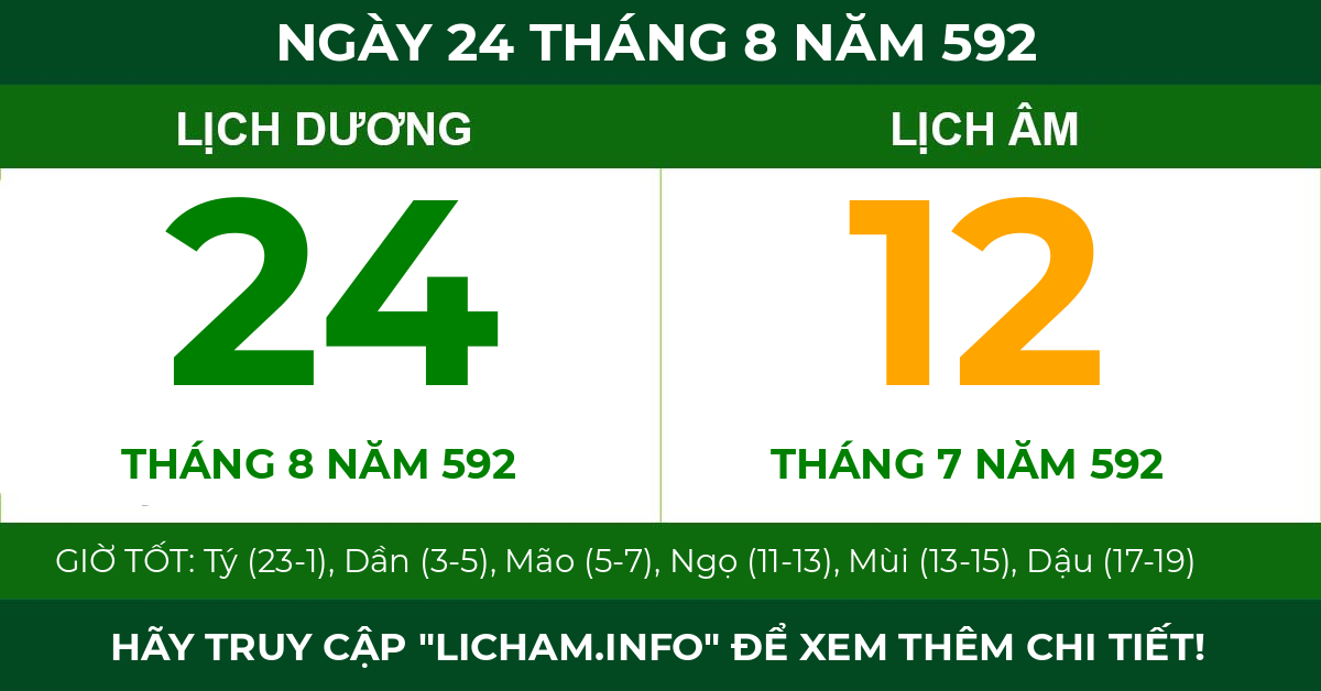 lịch âm ngày 24 tháng 8 năm 592