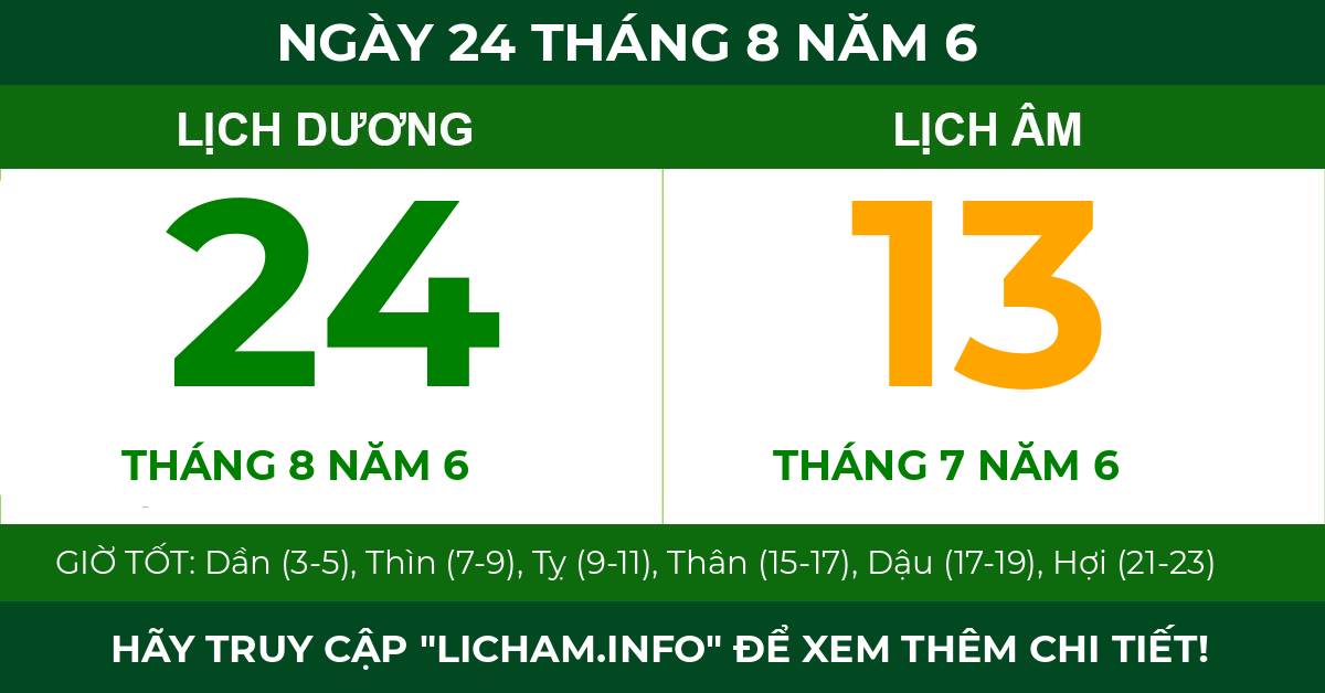 lịch âm ngày 24 tháng 8 năm 6