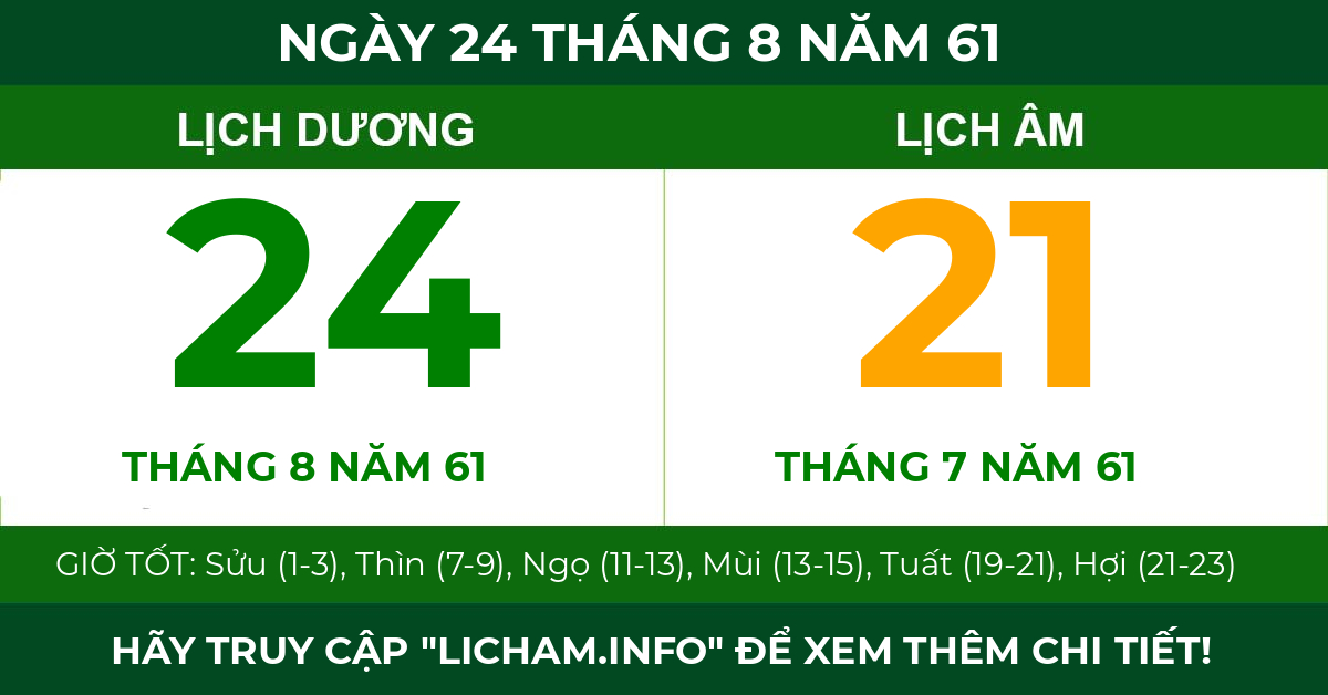 lịch âm ngày 24 tháng 8 năm 61